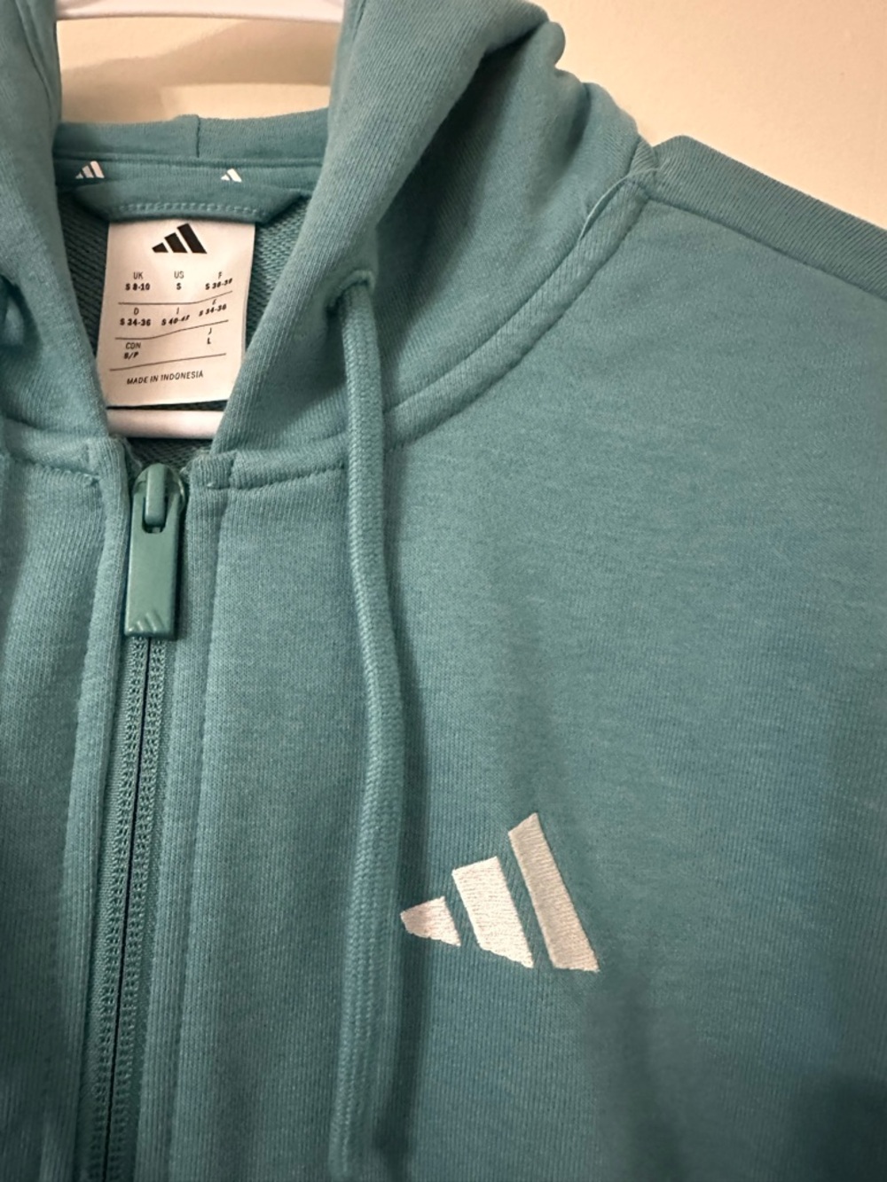 adidas Teal Green Hooded Zip Jacket with White Accents - Picture 3 of 4
